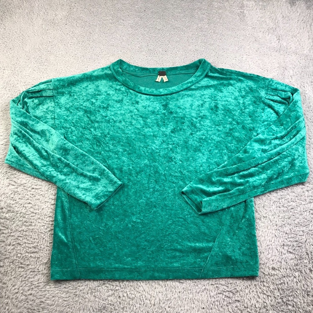 Free People Crushed Velvet Sweatshirt Womens L‎ Sea Green Pullover Sweater